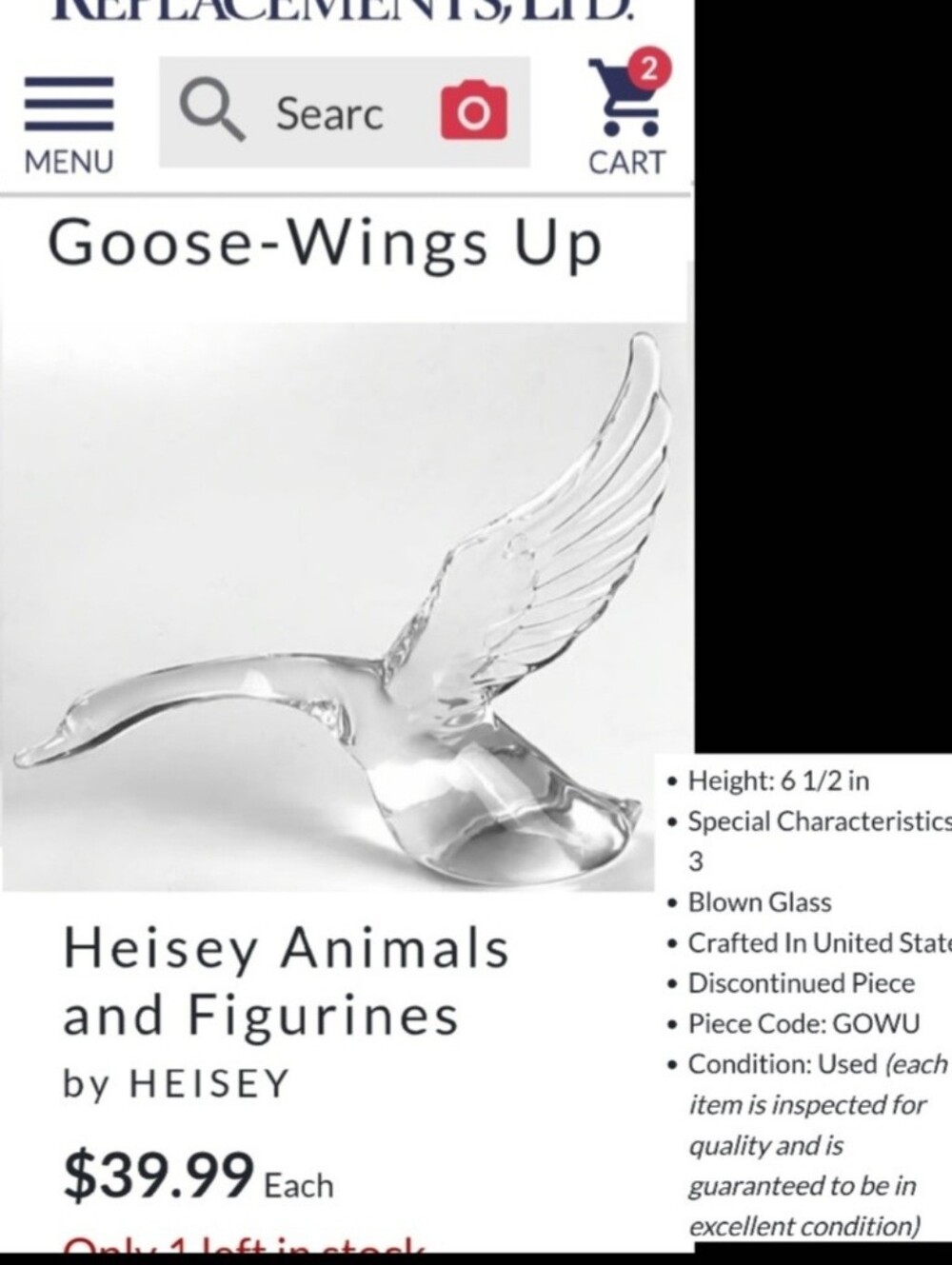 (2) Heisey Blown Clear Crystal Geese In Motion Figurines by Imperial Glass - Picture 12 of 16